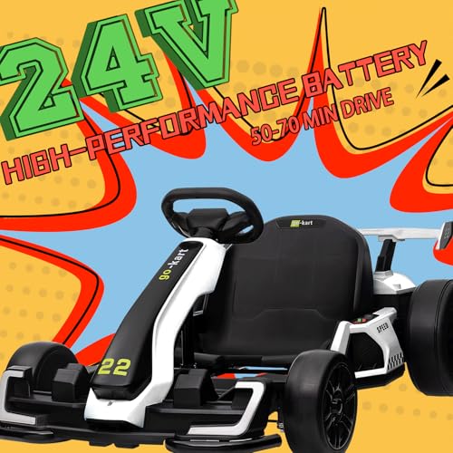 Blue Electric Drift Kart Car with Adjustable Seat, 24V, 4 Speed Mode, 300W Motor, 8.5 MPH Q72614