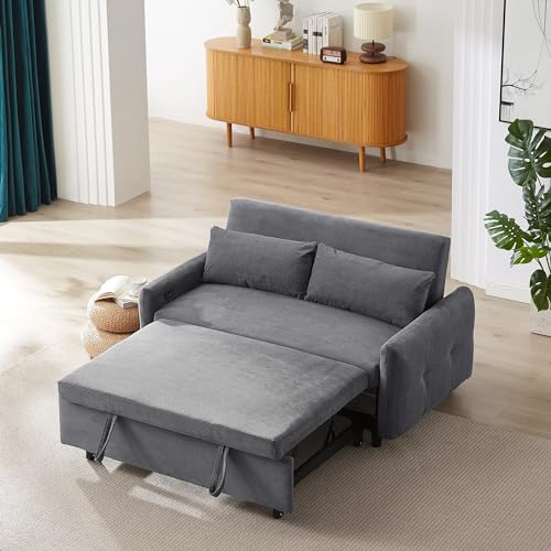 Light Blue 2 Seat Convertible Sofa Bed with USB Ports T69373