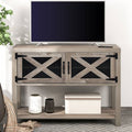 44x22 Grey Wood Metal TV Stand with Storage Cabinets and Shelves J1171