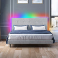Light Grey Linen Fabric Upholstered Full Size Platform Bed Frame with Adjustable Headboard B919560