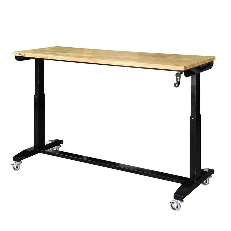 Adjustable Height Solid Wood Top Workbench Table in Black L228680
