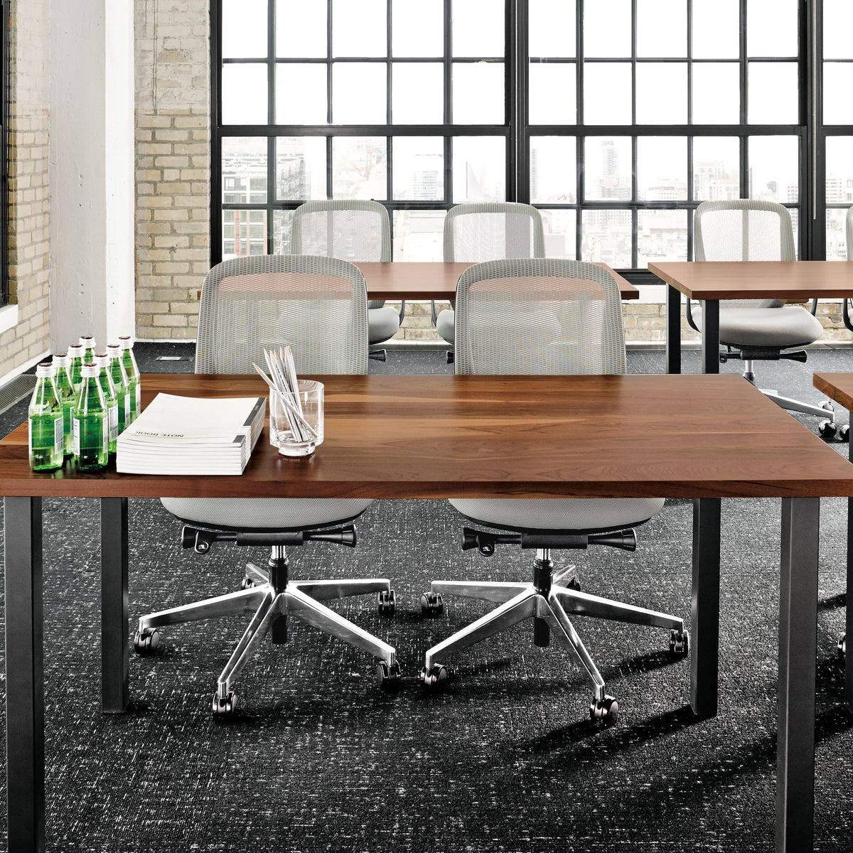 Walnut Top Table with Natural Steel Base W58225