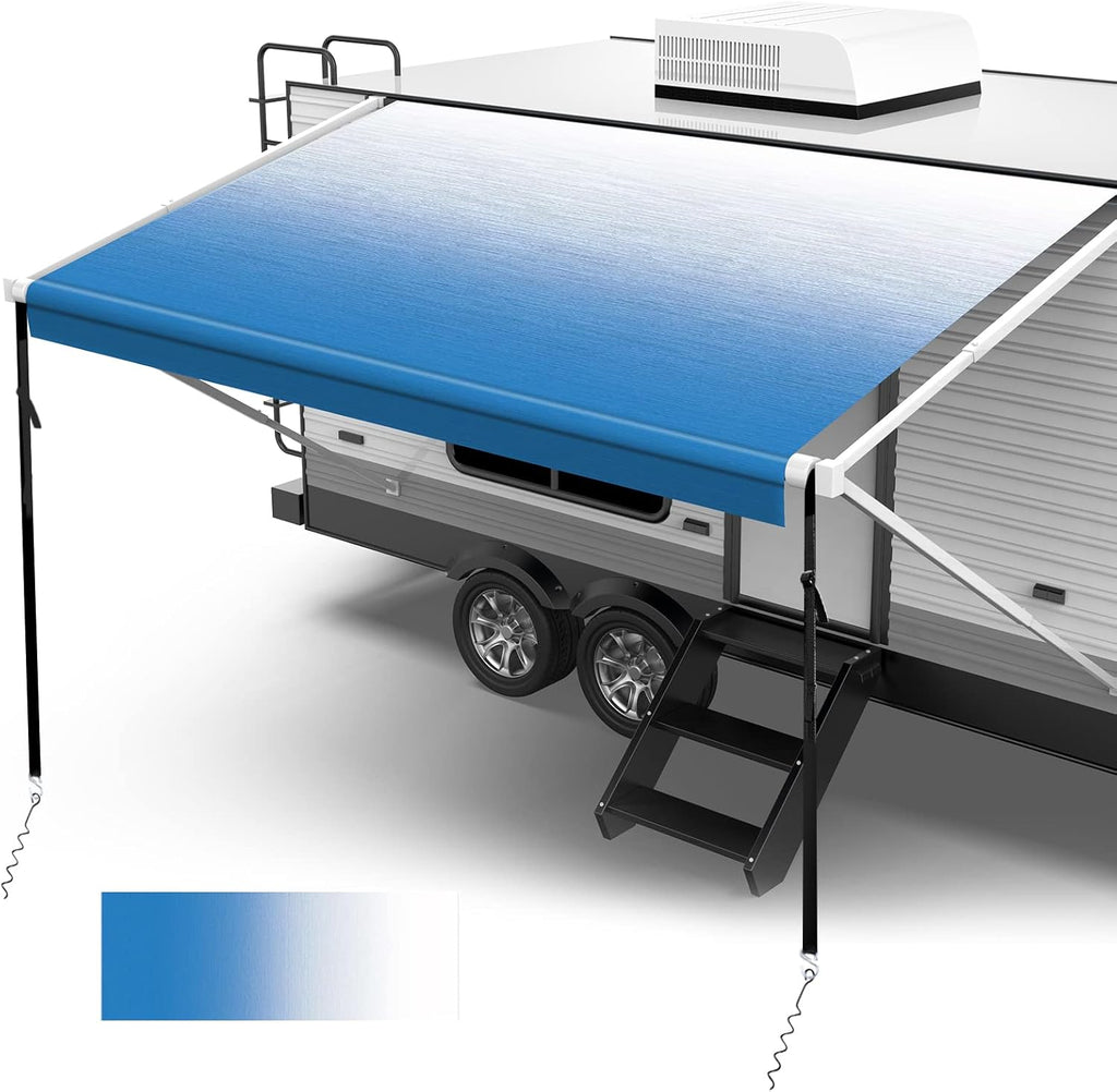 18oz Vinyl Camper Awning Replacement with Awning Anchor Kits & Pull Tension Strap, 16', Green Fade V25067