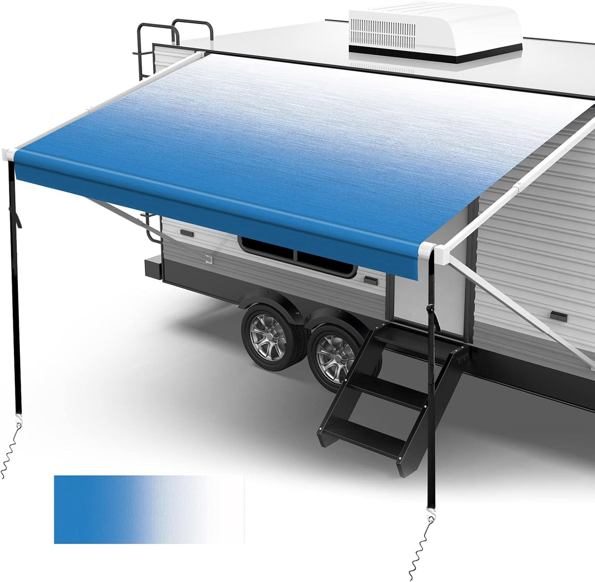 18oz Vinyl Camper Awning Replacement with Awning Anchor Kits & Pull Tension Strap, 16', Green Fade V25067