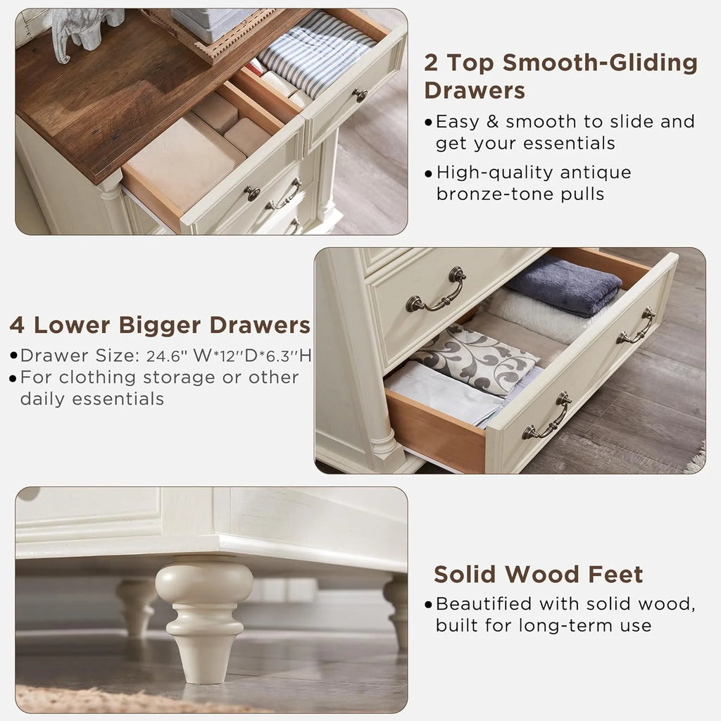 Antique White 6 Drawer Dresser R2062