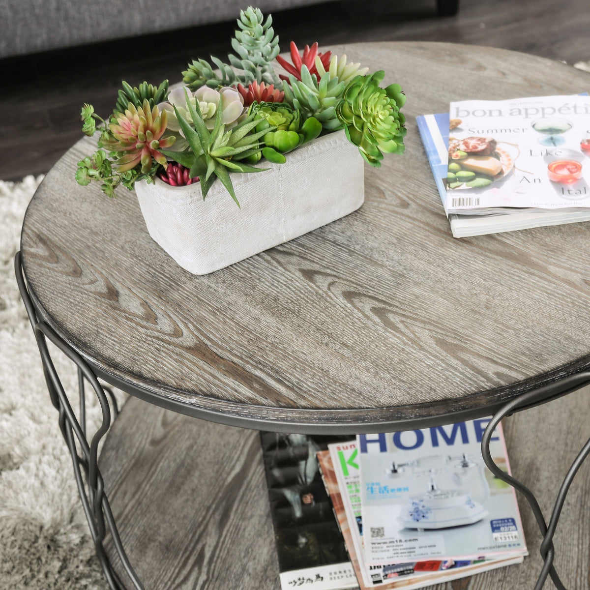 Rustic Grey Metal Round Coffee Table R8278