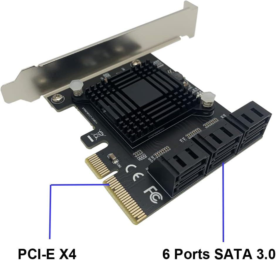 6 Ports PCIe x4 to SATA 3.0 6Gbps Expansion Controller Adapter Card with 6 SATA Cables and Low Profile Bracket, Pack of 2 Y6197