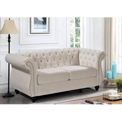 Ivory Velvet Fabric Loveseat B2539