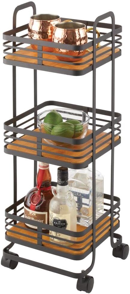 3-Tier Rolling Storage Trolley with Basket Shelves and Caster Wheels D62174