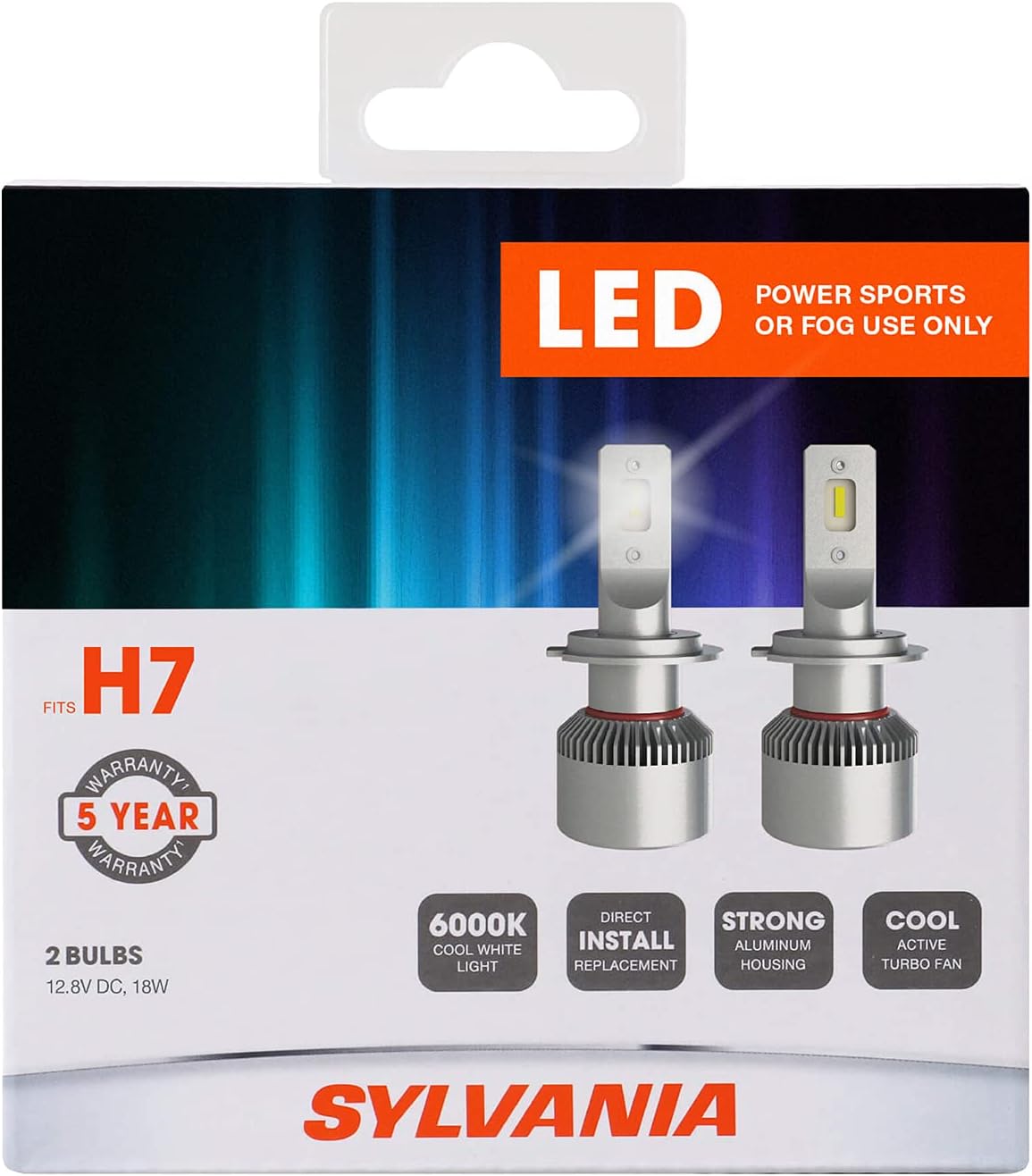 H7 LED Powersport Headlight Bulbs, Cool Bright White, 2 Pack Z3180