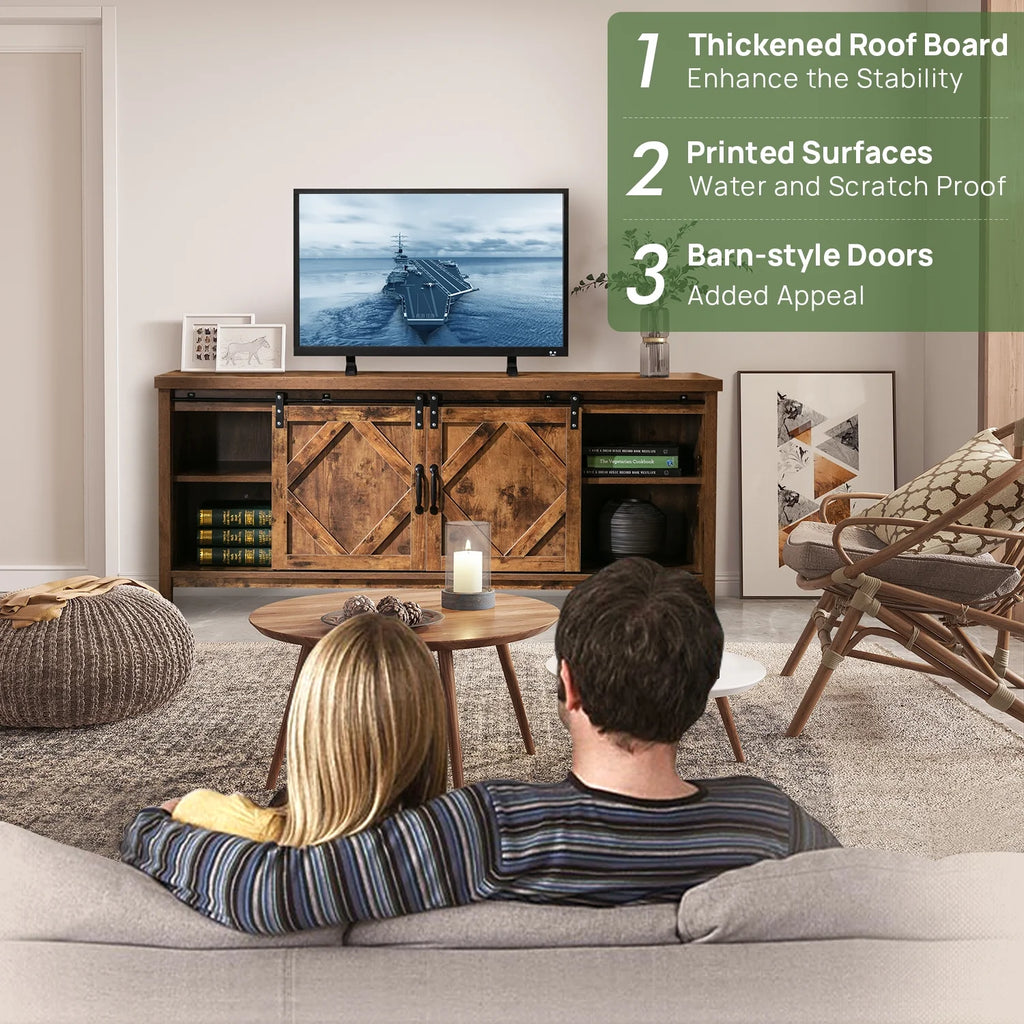 65 inch Media Console with Barn Doors Storage Cabinet P3120