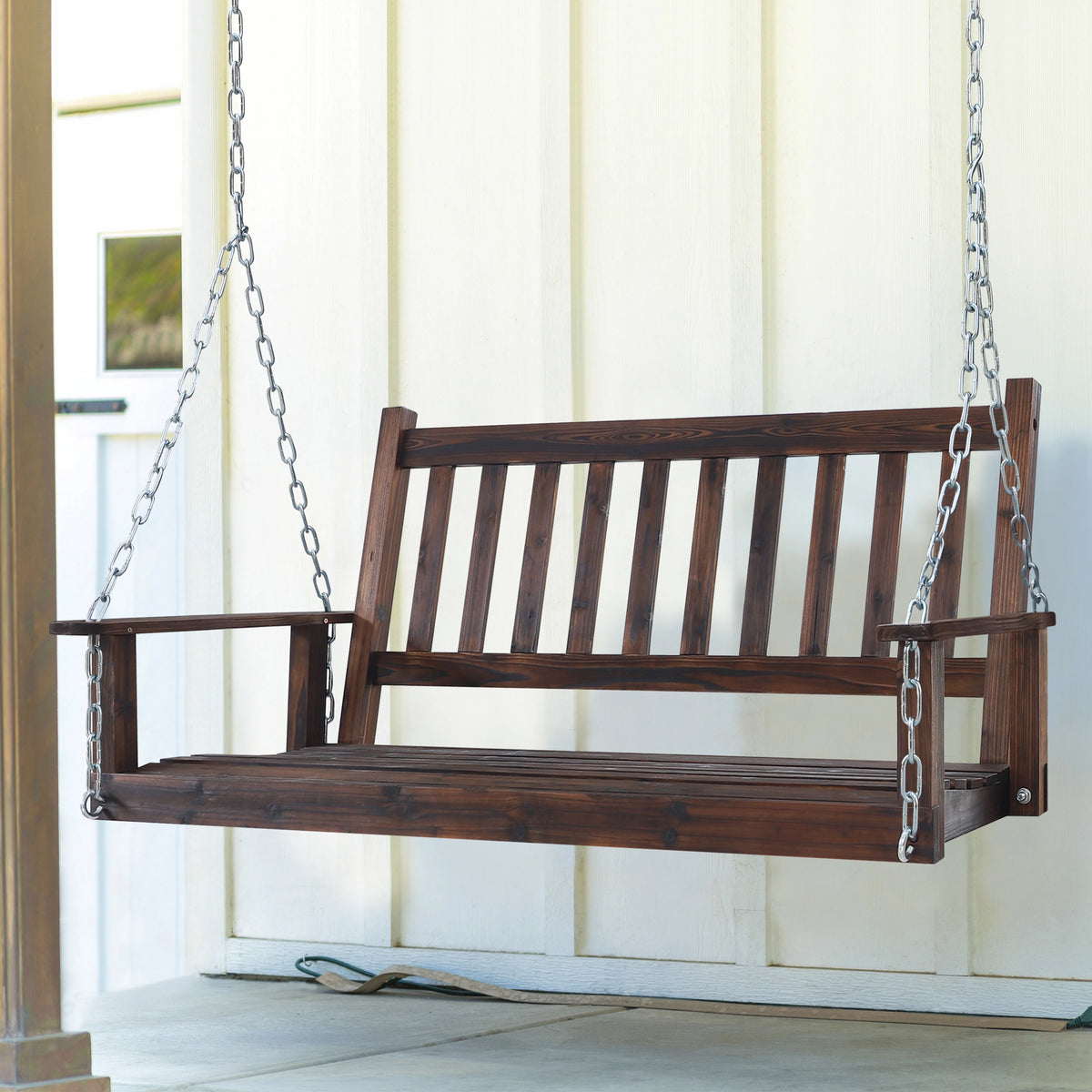 Wooden Porch Swing 4ft with Chains 2-person Swing Bench R643