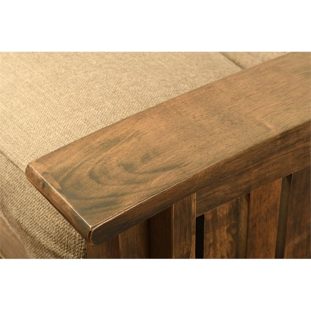 Walnut Futon with Drawers and Suede Blue Mattress K671358