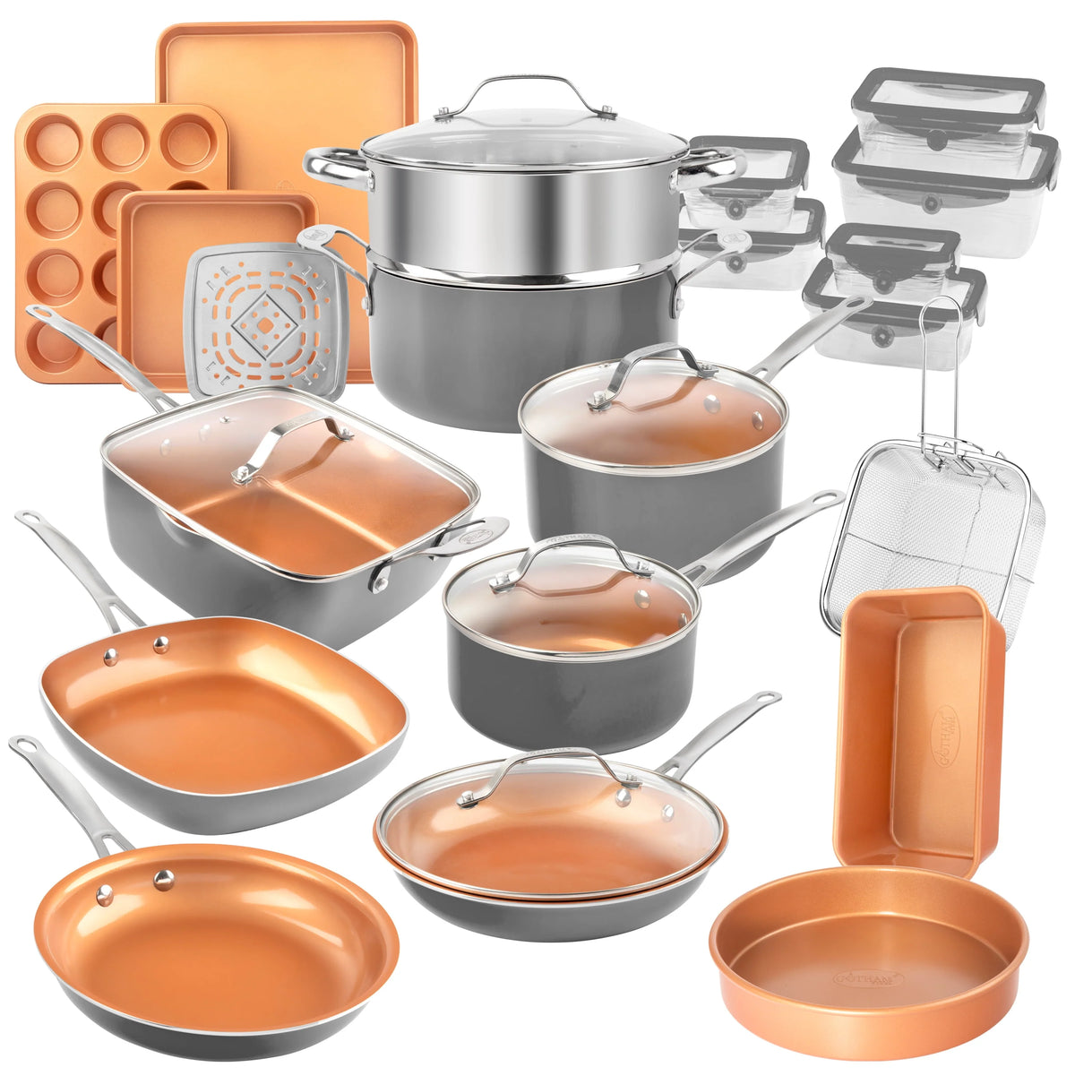 32 Pcs Nonstick Cookware Bakeware and Food Storage Set F390695