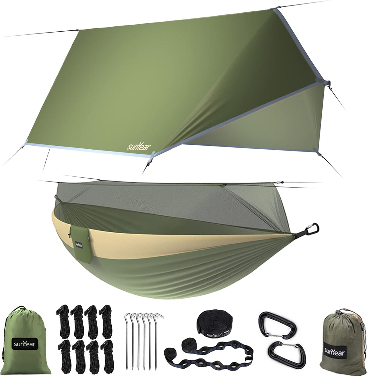 Portable Double Hammock with Net, 2 Person Hammock Tent with Straps L79273