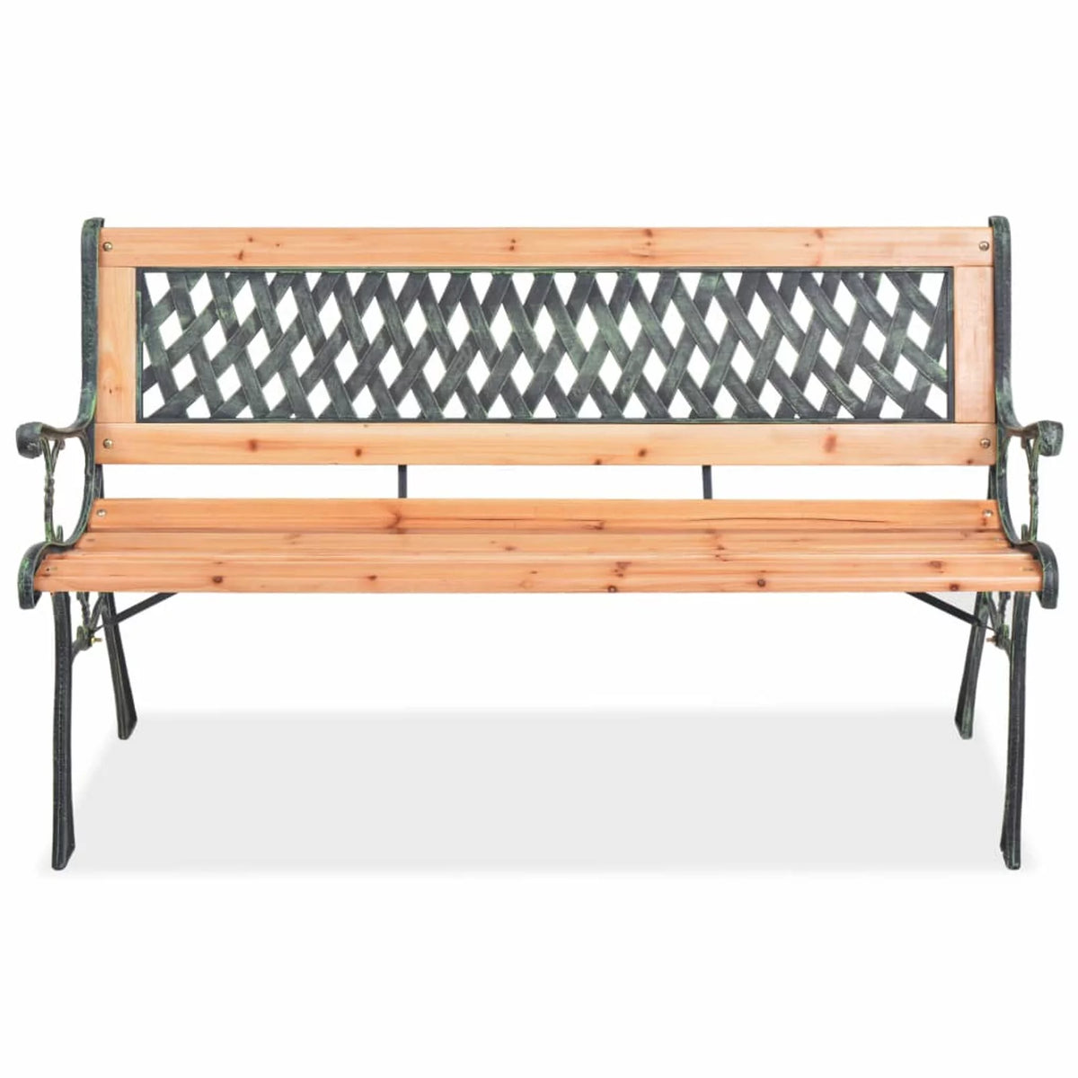 Outdoor Garden Bench with Backrest Wood Seat Wrought Iron Frame O5053