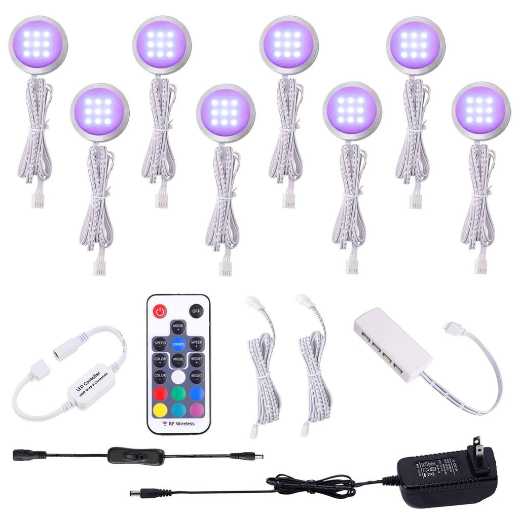 RGB LED Under Cabinet Lights Kit 8 Packs Aluminum Slim I642972