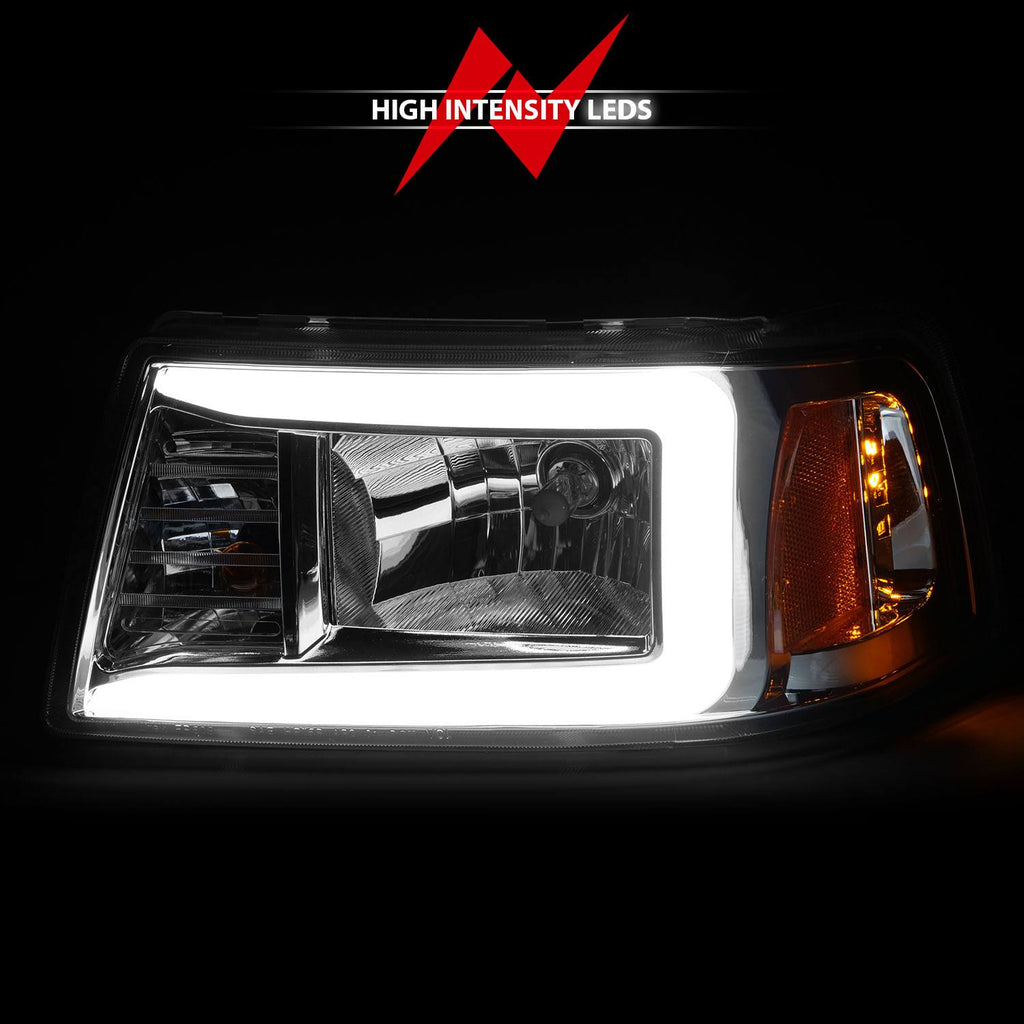 Chrome Housing Crystal Headlights with Light Bar I766
