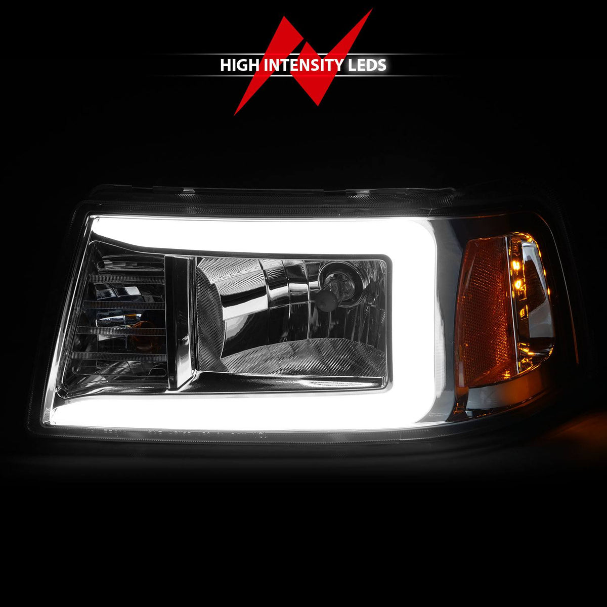 Chrome Housing Crystal Headlights with Light Bar I766