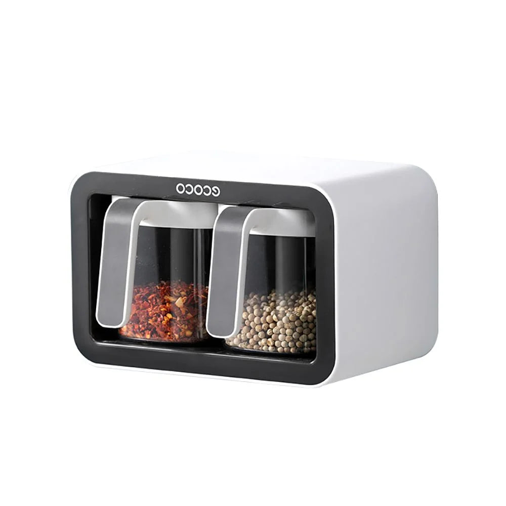 Black Two Cups Wall Mount Spice Container Storage Box W6366