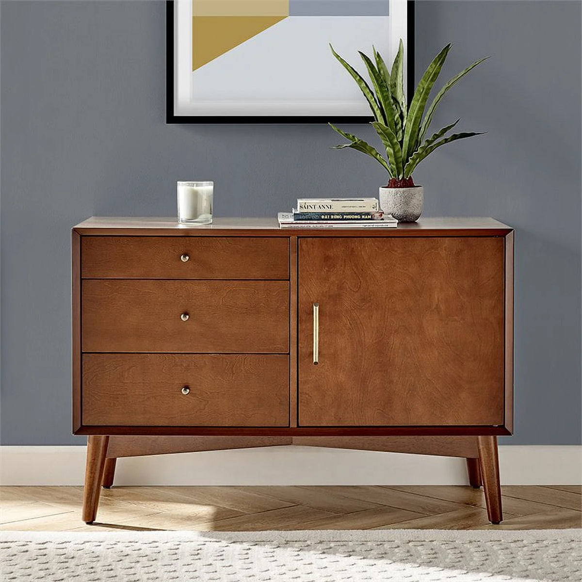 Mid-Century Wood Media Console Table in Mahogany B768