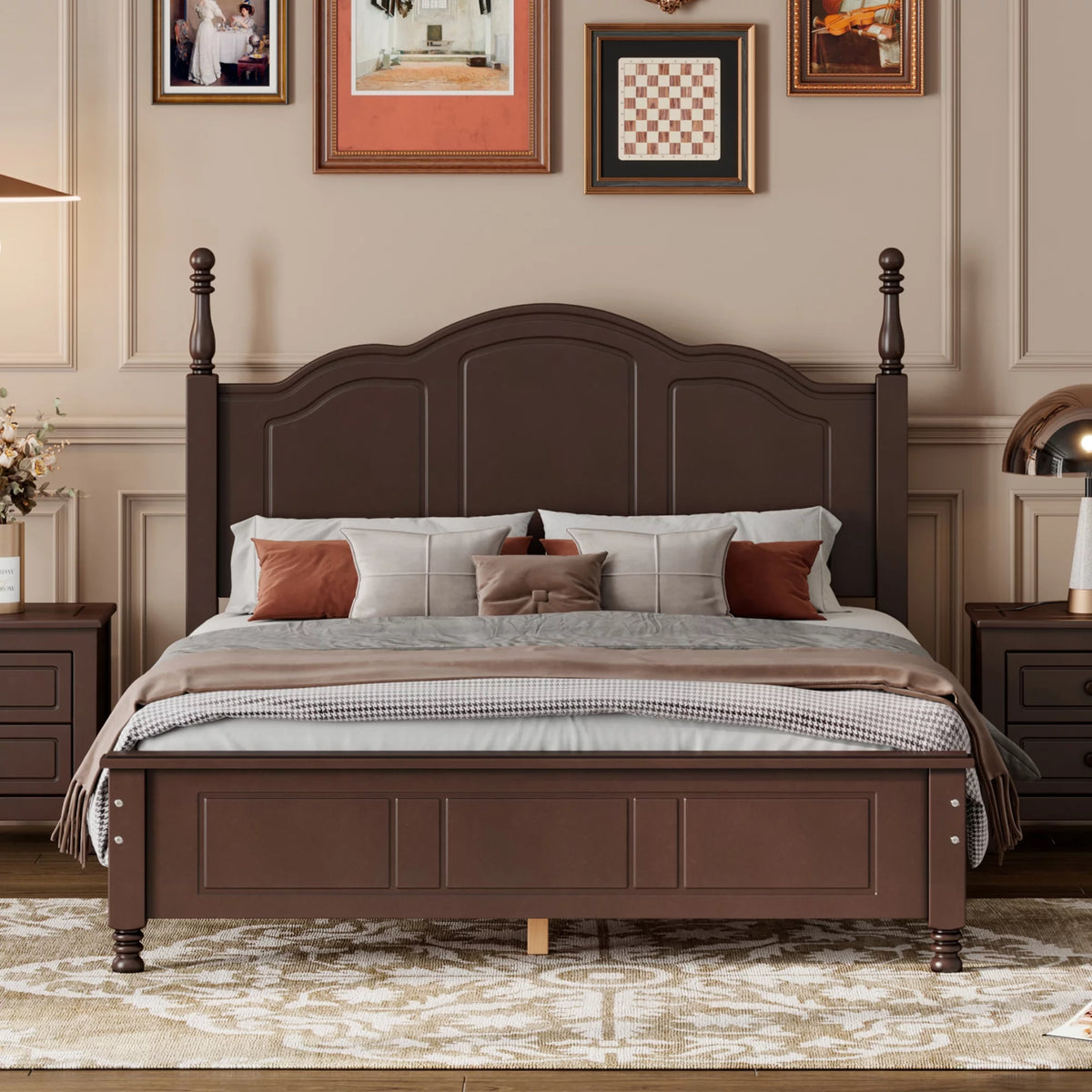 Full Size Wood Platform Bed with Headboard O485728