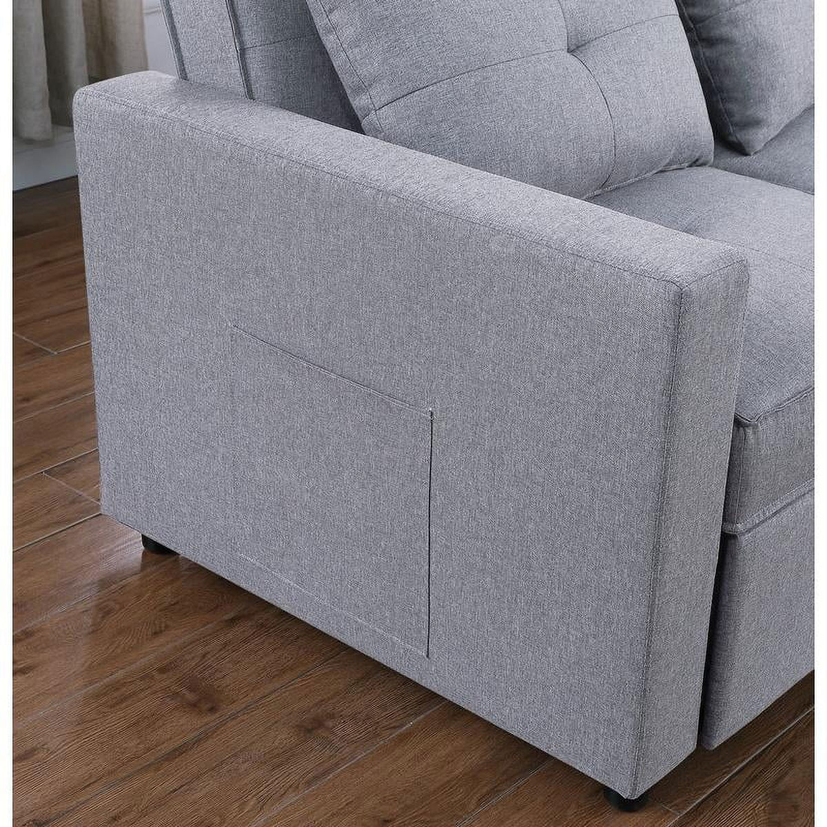 Light Gray Linen Fabric 3-in-1 Convertible Sleeper Loveseat H513959