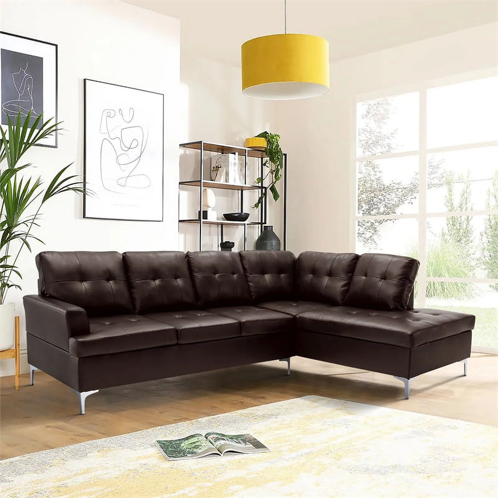 Brown Faux Leather Sectional Sofa R59545