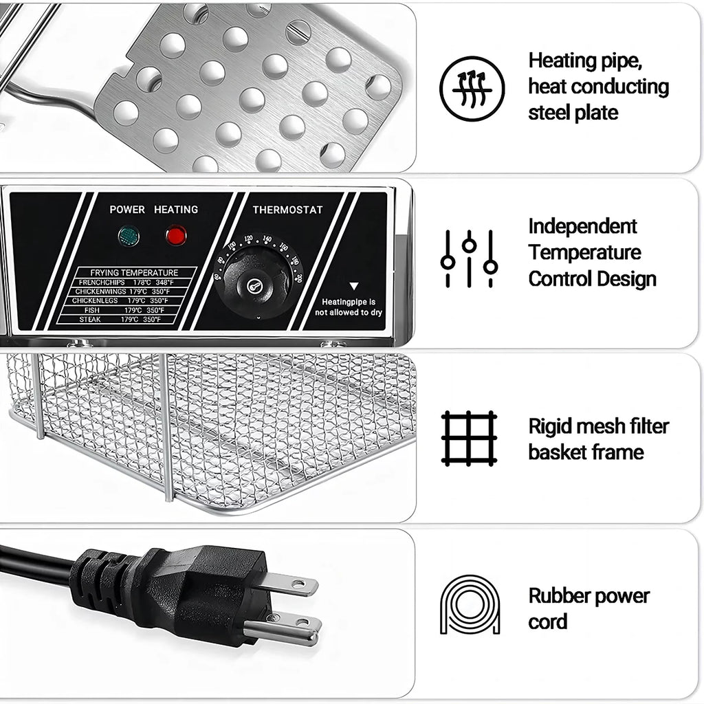 3400W Deep Fryer with Dual Baskets 6L Tank K6645
