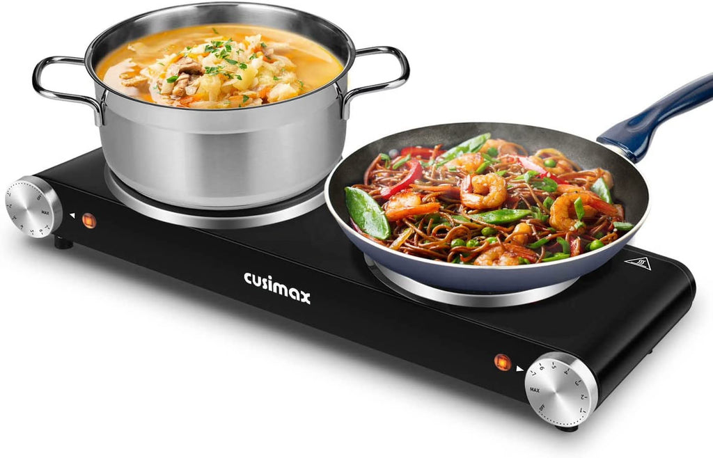 1800W Portable Electric Double Burner Cast Iron Cooktop with 7 Power Levels A816046