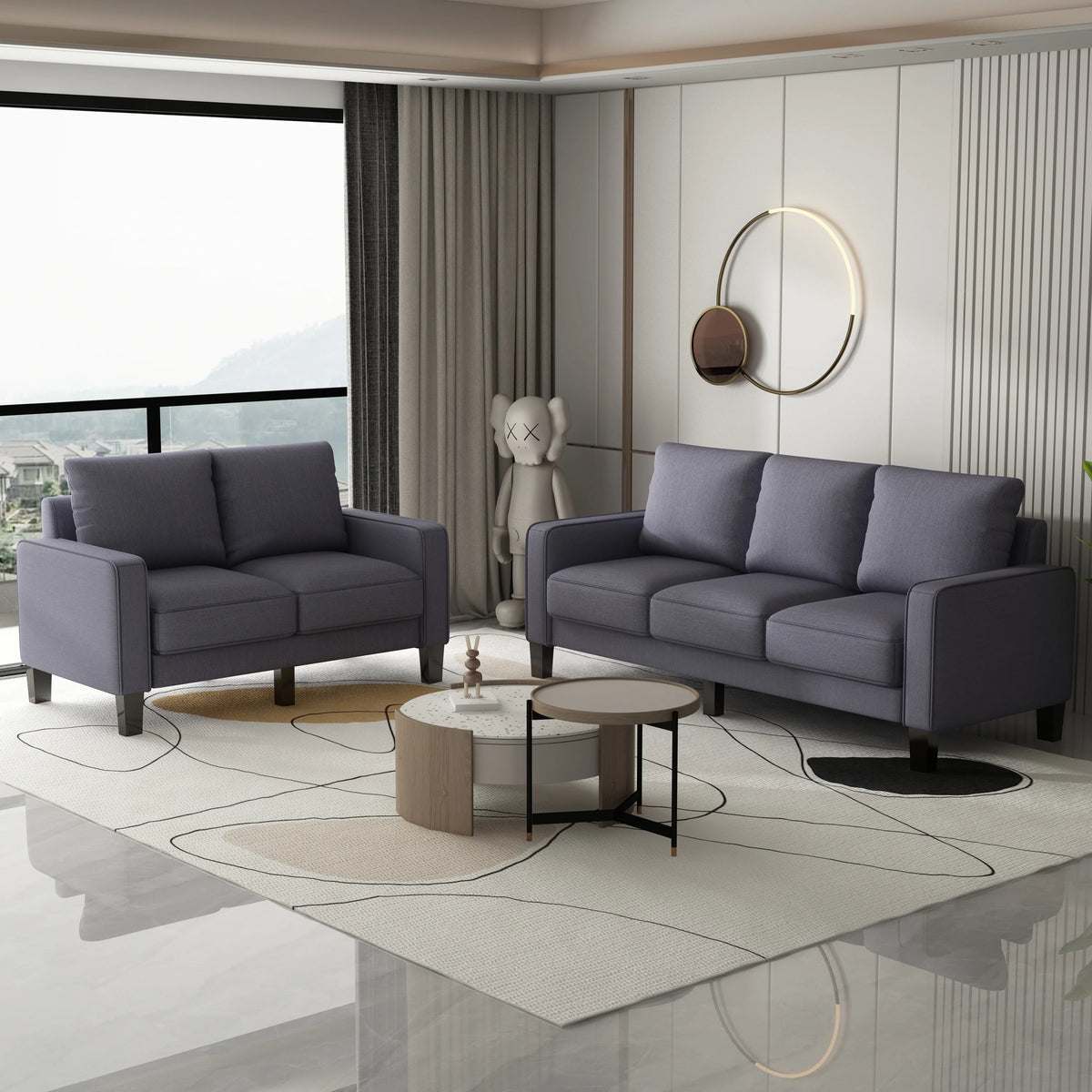 Dark Grey Fabric 2+3 Seat Sofa V2901