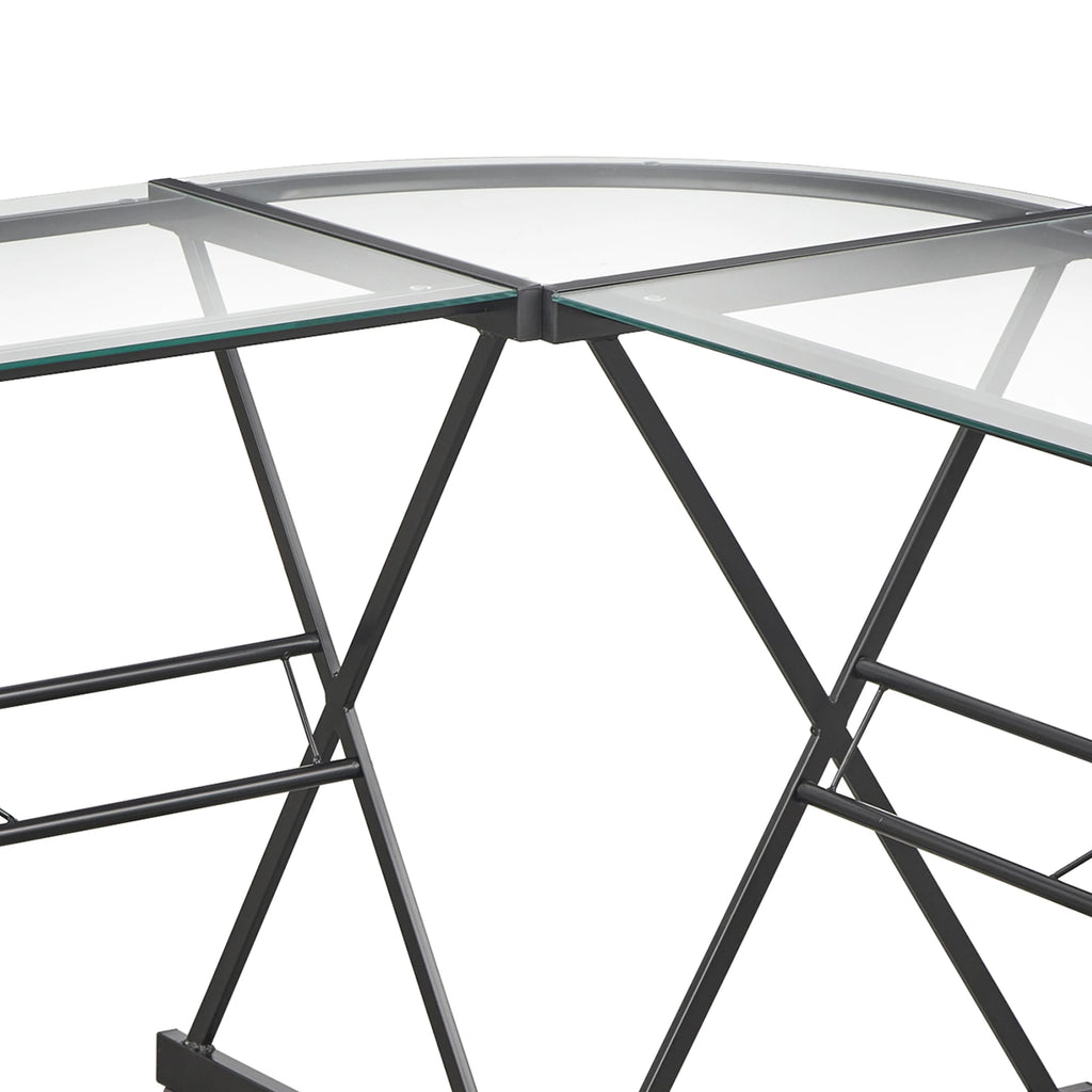 L Shape Computer Desk with Metal Frame & Clear Glass Top L52455