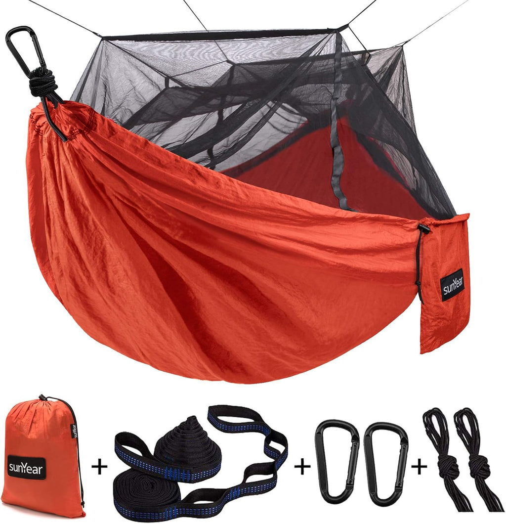 Portable Double Hammock with Net, 2 Person Hammock Tent with Straps L79273