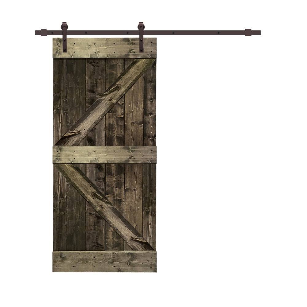 Red Walnut Stained Pine Wood Interior Sliding Barn Door with Hardware Kit B8856