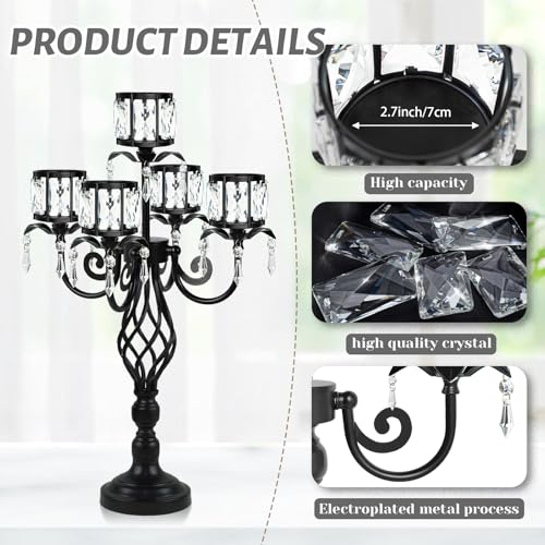 Black 5 Arm Crystal Candlestick Holder B2024