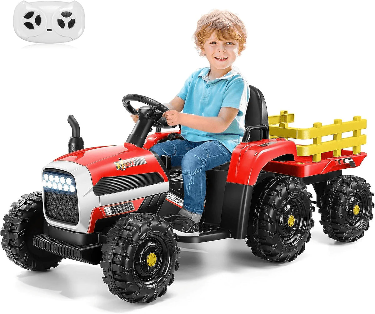 Kids Ride on Tractor with Trailer, 12 V Battery Powered, Pink Q689