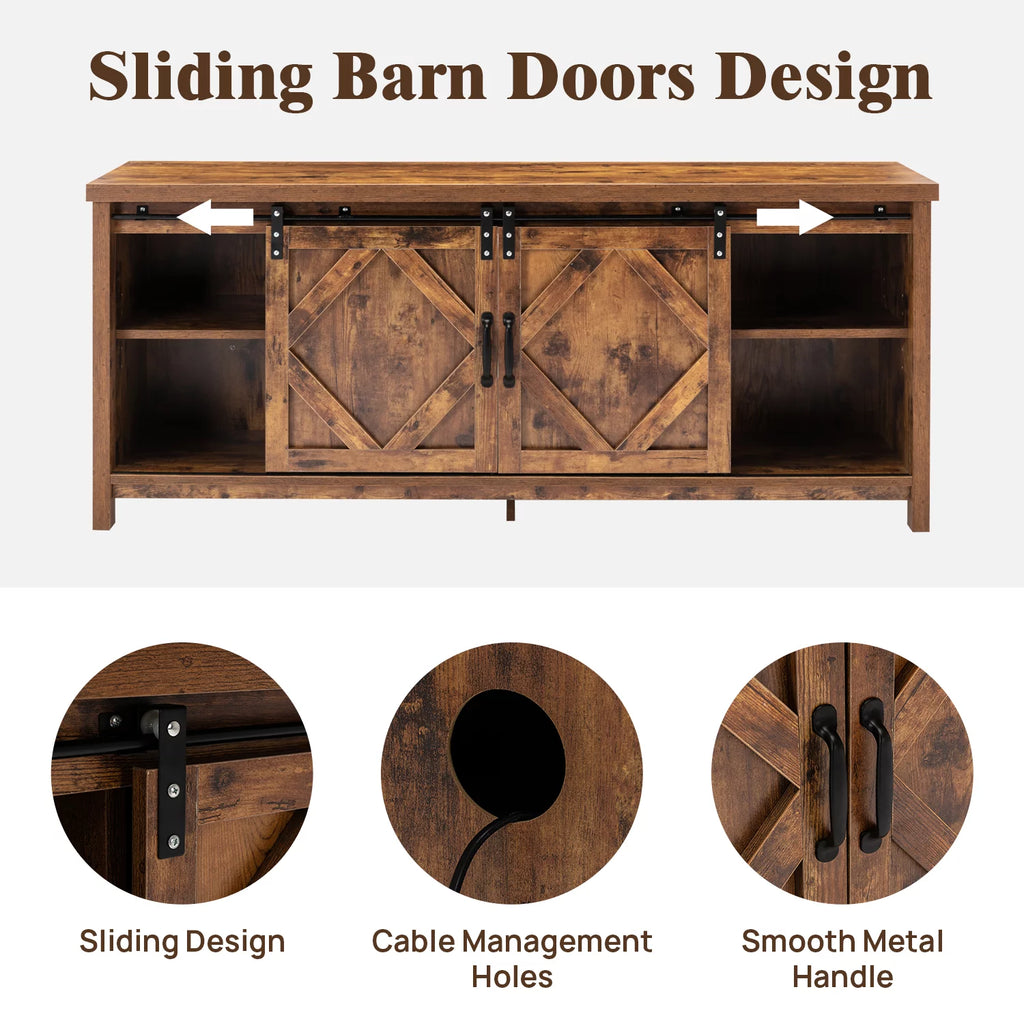65 inch Media Console with Barn Doors Storage Cabinet P3120