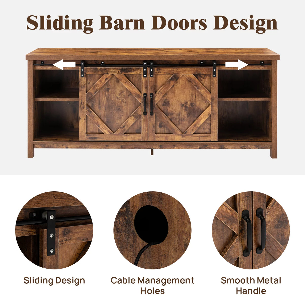 65 inch Media Console with Barn Doors Storage Cabinet P3120