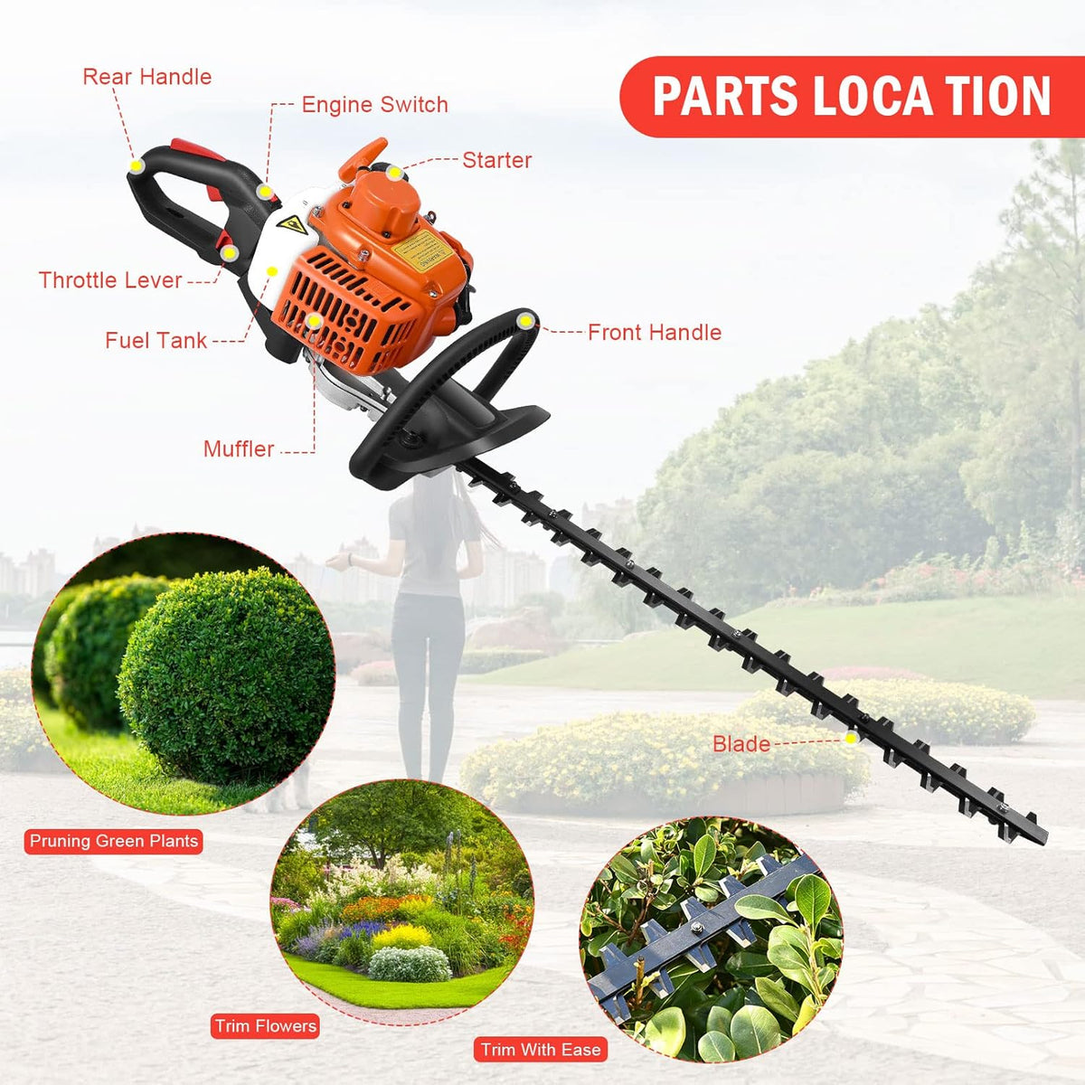 23.6cc Gas Hedge Trimmer 24" 2 Cycle Recoil Gasoline Trim Blade X2375