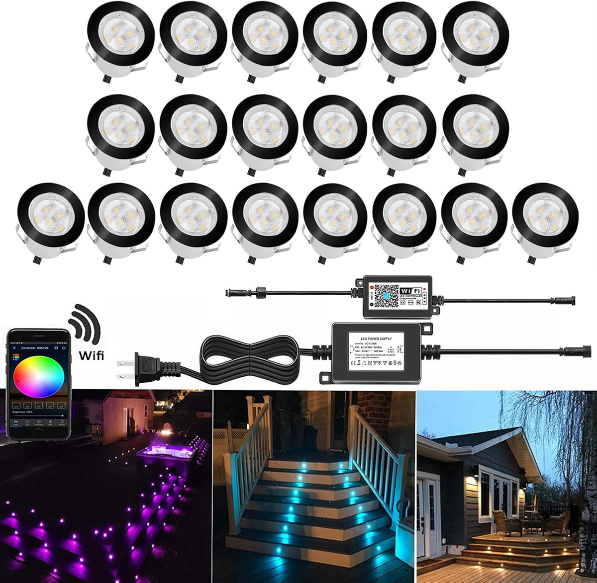Low Voltage Stainless Steel 1W Deck Lights (20pcs, Cool White) E772862