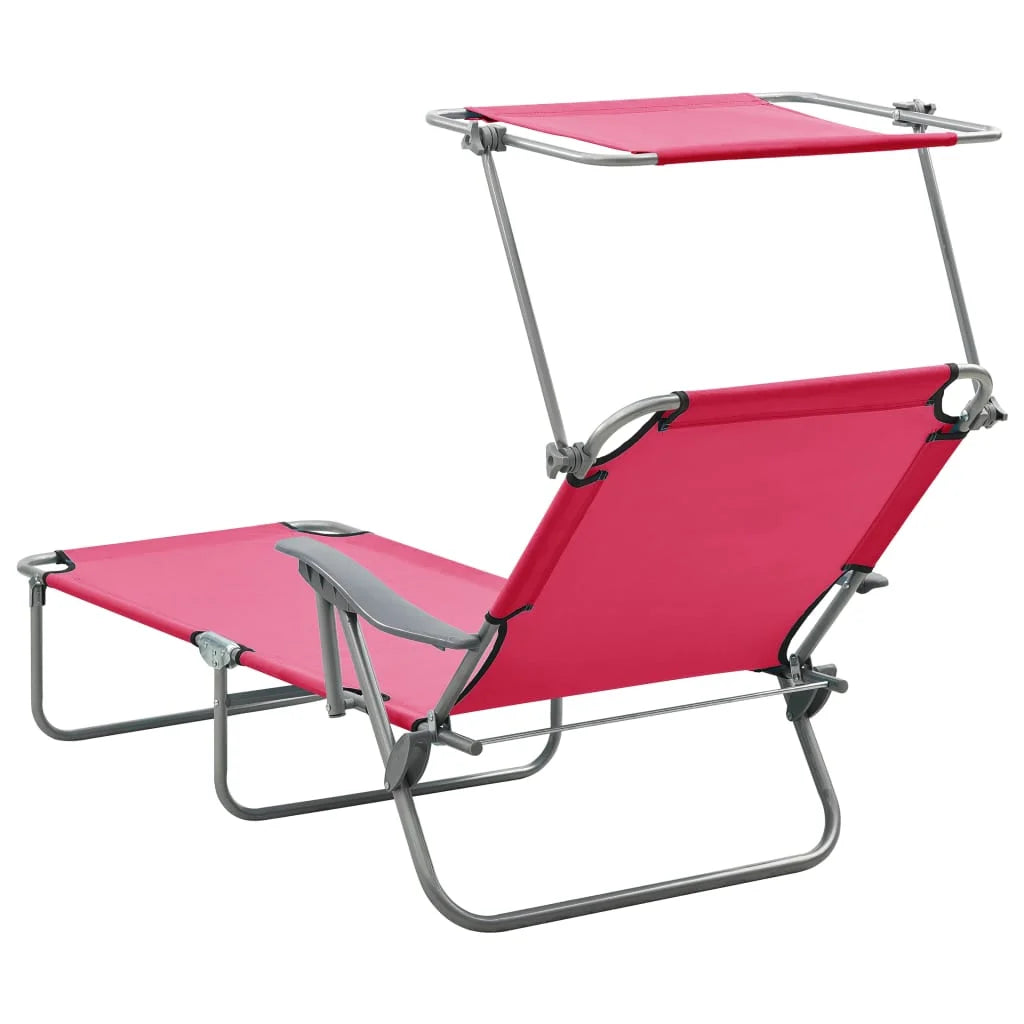 Pink Steel Sun Lounger with Canopy L313