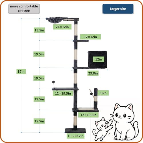 Wall Mounted Cat Climber Set with Scratching Post, Platforms, Dangling Balls, Condo P768673