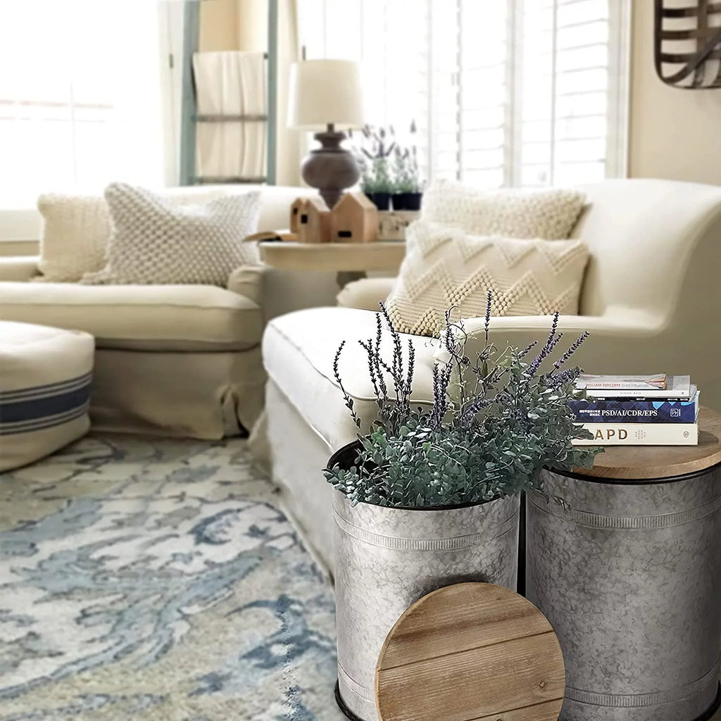 2 Piece Storage Side Table with Round Wood Lid L341074