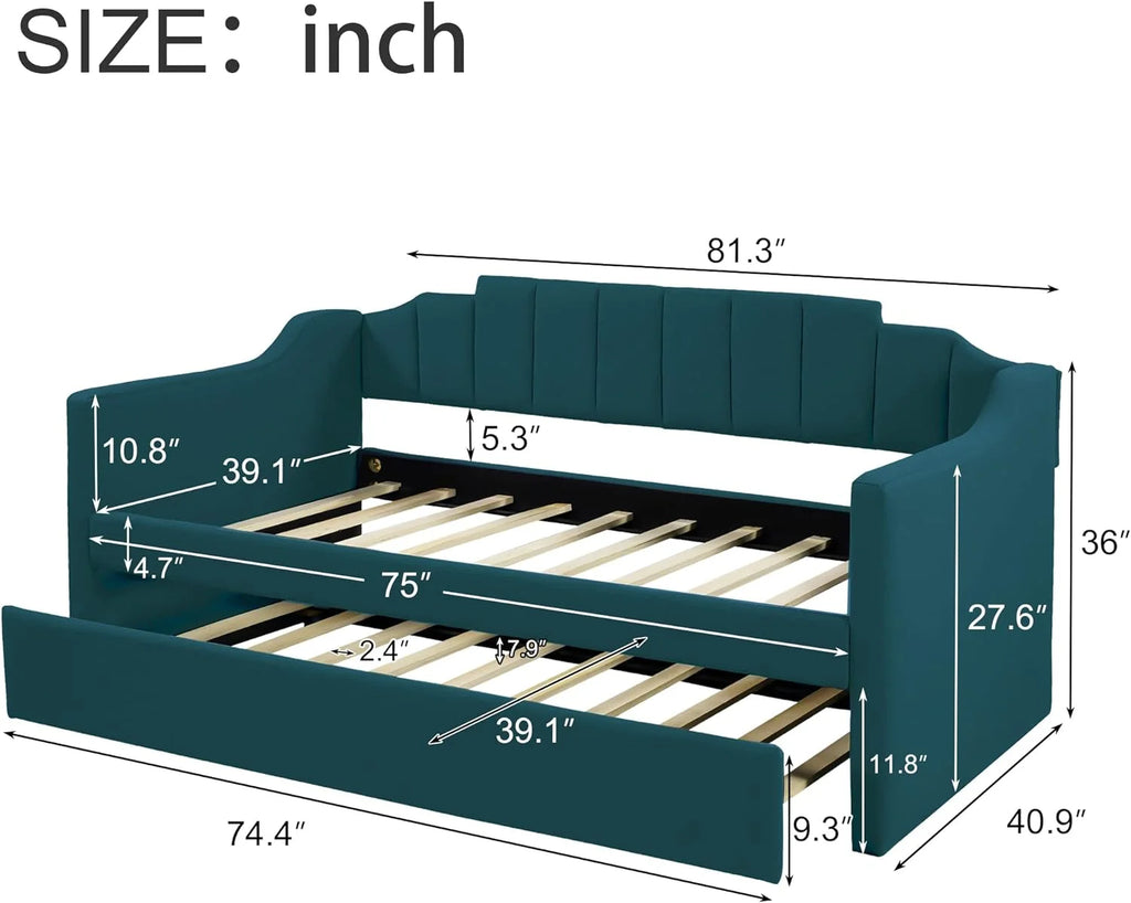 Upholstered Daybed with Trundle Sofa Bed Solid Wood Frame Y953948