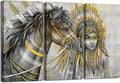 Set of 3 Canvas Painting Native American Women with Horse Feathers Headdress Poster Artwork Framed I8798