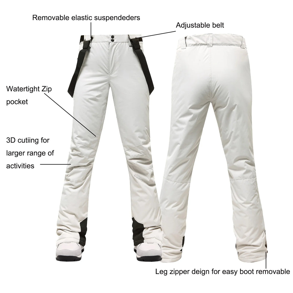 White Waterproof Insulated Snow Bib Trousers B98862