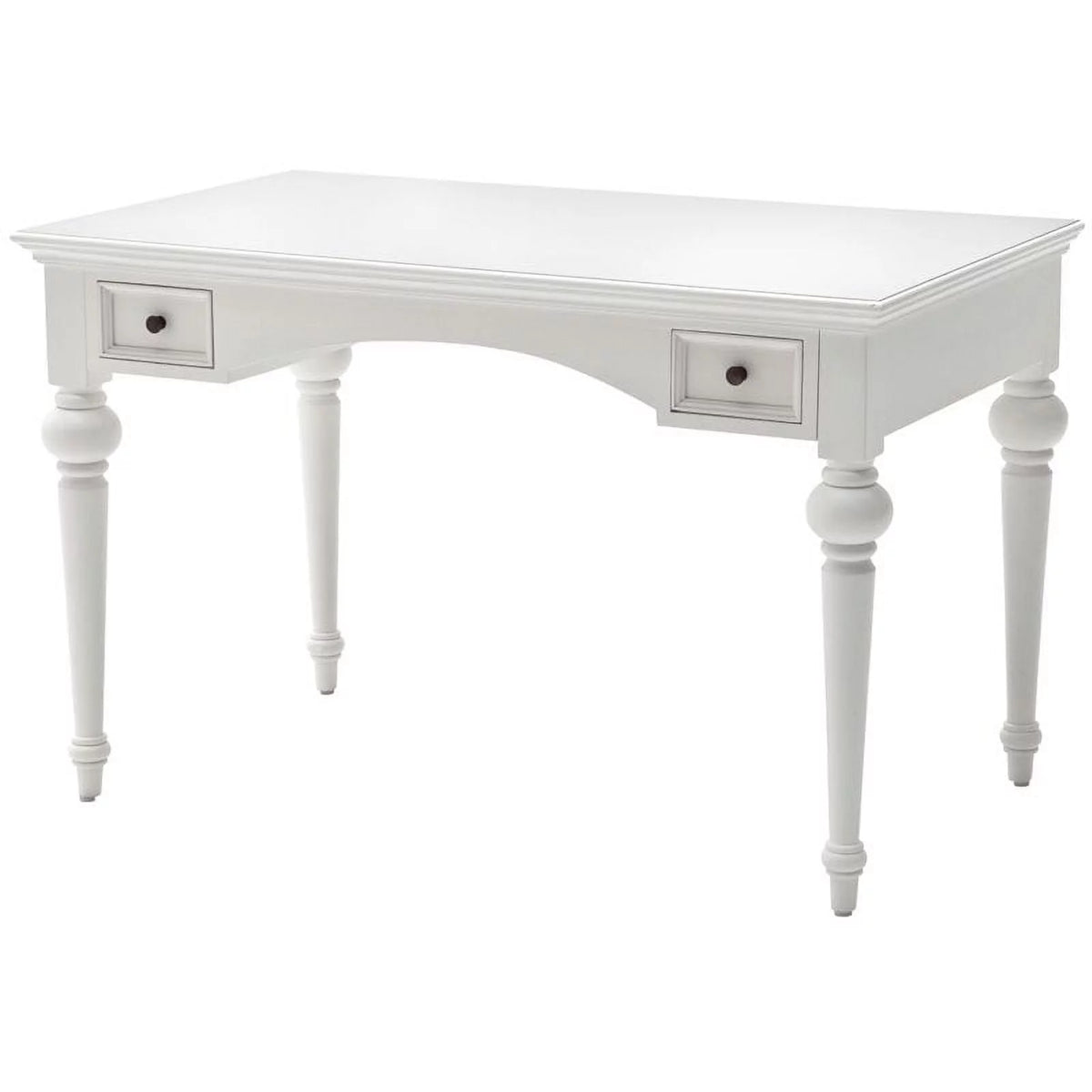 Modern Solid Wood Writing Desk with Drawers in Pure White M333888