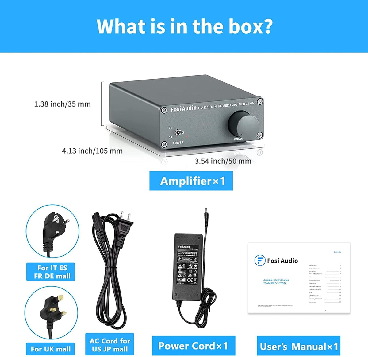2 Channel Mini Stereo Amplifier with Power Supply W951445