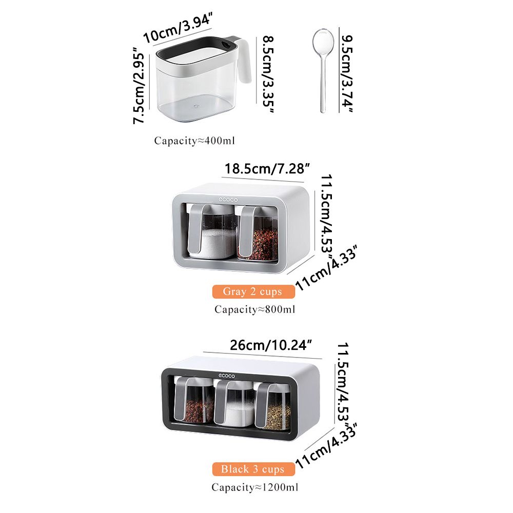 Black Two Cups Wall Mount Spice Container Storage Box W6366