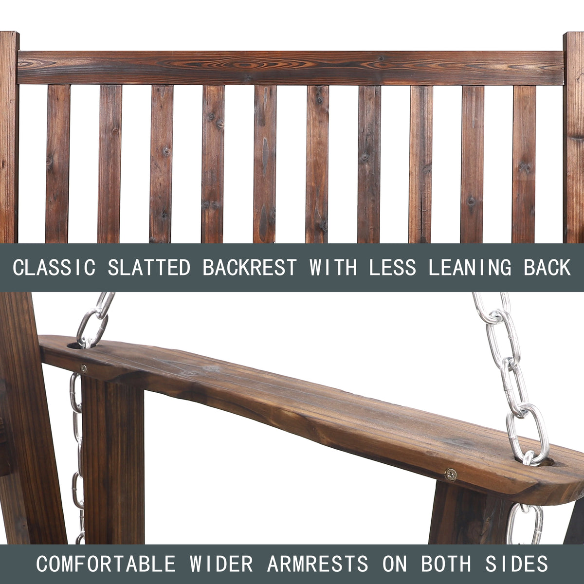Wooden Porch Swing 4ft with Chains 2-person Swing Bench R643